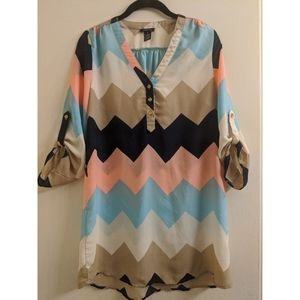 Rue21 Semi Sheer Zig Zag Blouse Multicolor V-Neck